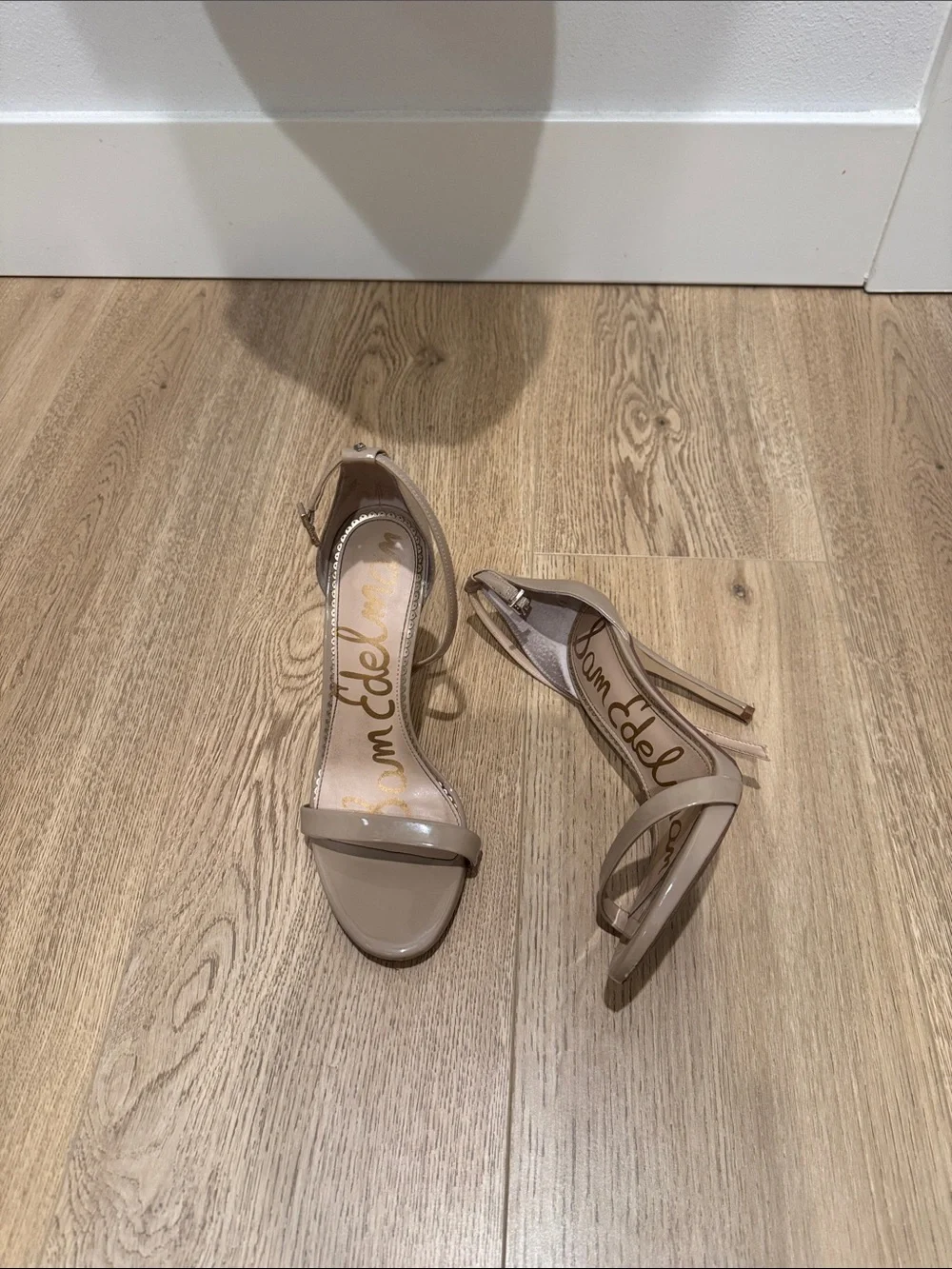 Sam Edelman Beige Patent Ankle-Strap Heels